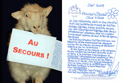 carte de brigitte bardot à Nicolas Sarkozy contre l'égorgement des moutons lors de l'aïd el kébir