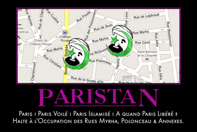 carte postale croissant2 contre l'invasion musulmane des rues parisiennes