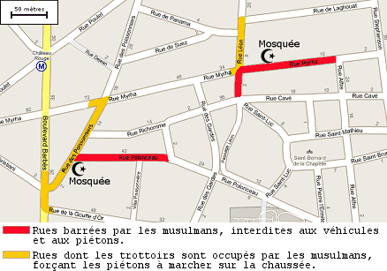 Paris. Occupation musulmane des rues Myrha, Léon, Polonceau etc.